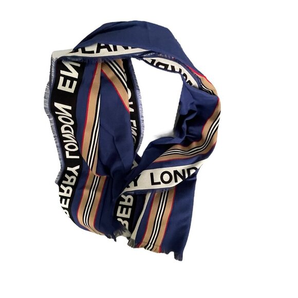 Burberry Scarf Ribbon England Heritage Stripe Blue, 185cm X 100cm, XL size